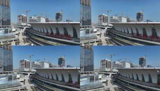 广东省广州市广州白云站火车站建筑群航拍高清在线视频素材下载