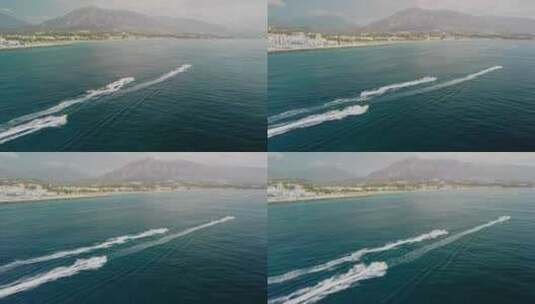 马贝拉巴努斯港附近的水上摩托车比赛，风景高清在线视频素材下载