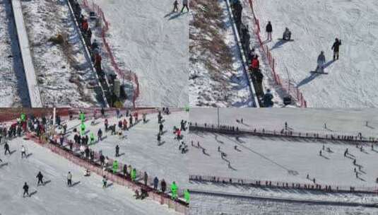 航拍怪坡滑雪场人群 传送带人流高清在线视频素材下载