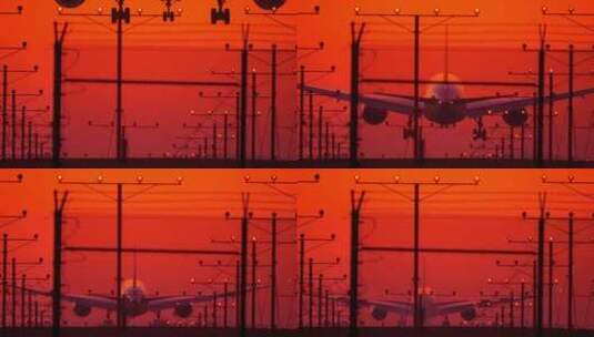 黄昏中飞机降落的慢镜头高清在线视频素材下载