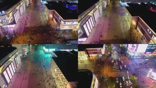 杭州西湖平海路步行街广场人流夜景延时高清在线视频素材下载