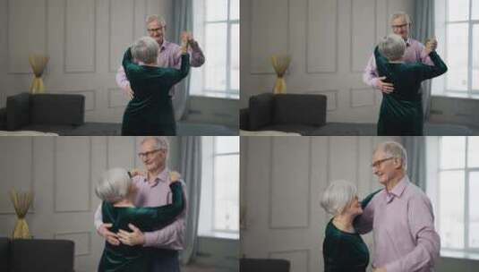 老年幸福夫妇在家跳舞真诚慈爱的老太太丈夫高清在线视频素材下载