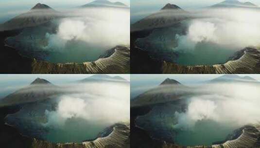 4k航拍云雾中的火山温泉高清在线视频素材下载