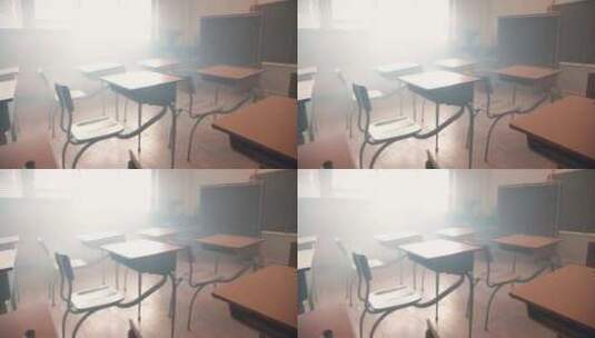 标志性的教室用桌子和粉笔板建立镜头高清在线视频素材下载