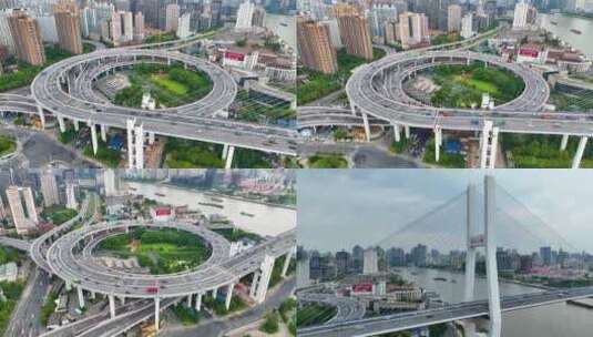 上海市黄浦区黄浦江南浦大桥车流交通航拍城高清在线视频素材下载