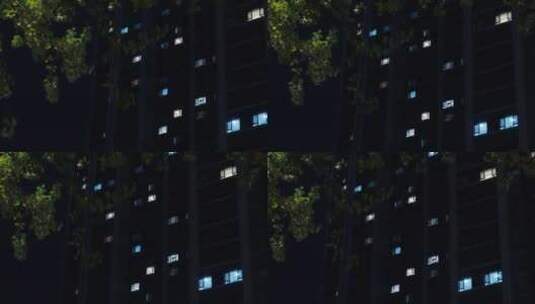 夜晚小区居民楼住宅楼灯光高清在线视频素材下载