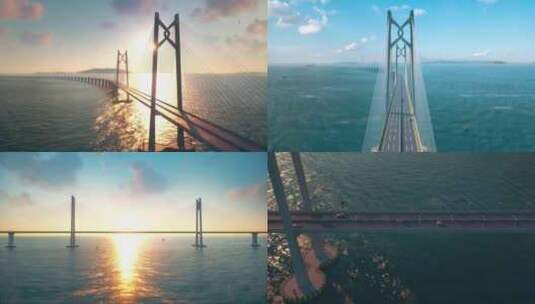 4K港珠澳大桥海上日出跨海大桥高清在线视频素材下载