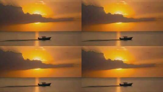 日出日落海面孤舟高清在线视频素材下载
