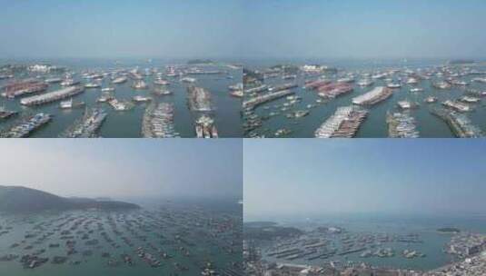 航拍海湾渔港码头渔船高清在线视频素材下载