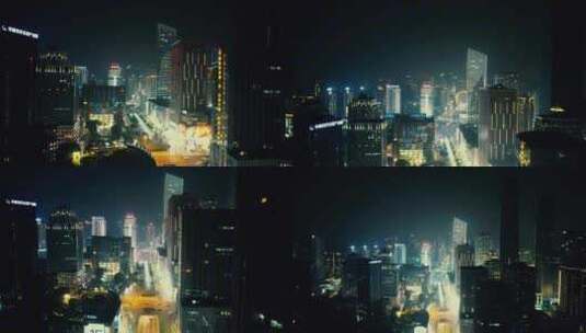 中国重庆观音桥商业区夜景灯光航拍高清在线视频素材下载