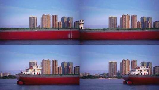 长江中行驶的货轮高清在线视频素材下载