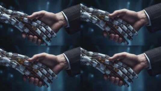 与人工智能机器人握手高清在线视频素材下载