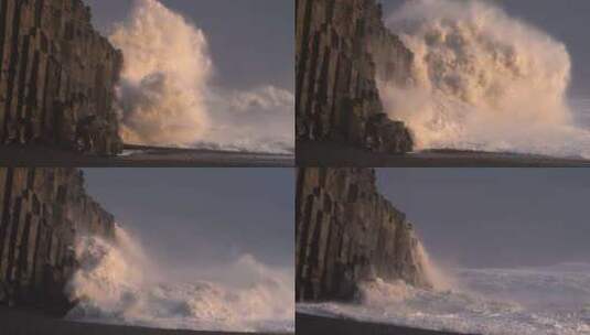 雷尼斯兰加海滩，冰岛，海浪，粉碎高清在线视频素材下载