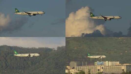 深圳机场起飞、降落的春秋航空客机高清在线视频素材下载