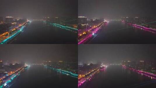 衡阳湘江两岸夜景航拍高清在线视频素材下载