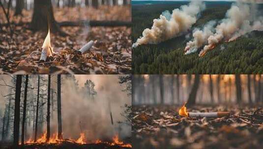 烟头引发森林火灾 大火 自然灾害 山火 防火高清在线视频素材下载