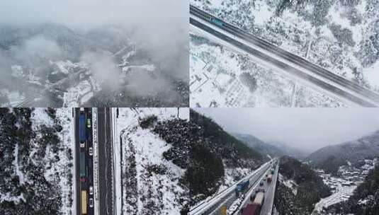 春运高速公路雪灾交通拥堵航拍高清在线视频素材下载