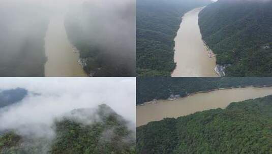 雾气弥漫下的河流两岸自然风光高清在线视频素材下载