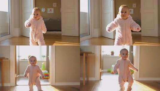 蹒跚学步的可爱宝宝高清在线视频素材下载