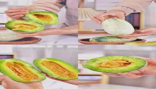 羊角蜜甜瓜羊角脆水果多汁脆甜高清在线视频素材下载