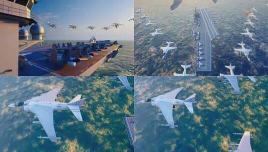 在大海上演习的航空母舰和歼二十战斗群高清在线视频素材下载