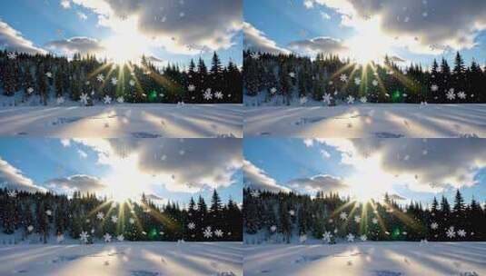雪地阳光森林雪景风光高清在线视频素材下载