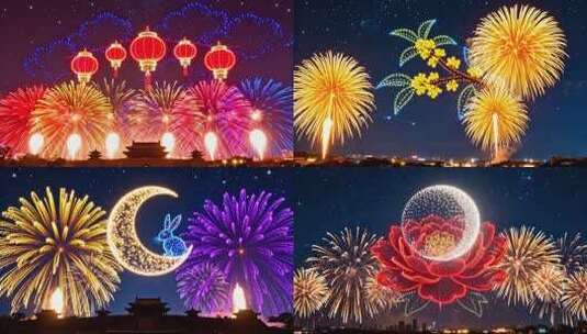 中秋节无人机烟花表演高清在线视频素材下载