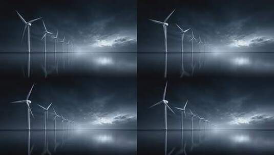 海上风力发电场在阴暗天空下的能源未来高清在线视频素材下载