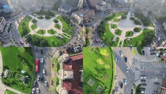 4K大连中山广场航拍地标车流跟拍高清在线视频素材下载