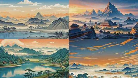 中国风山水意境 水墨山水风景 古风背景高清在线视频素材下载