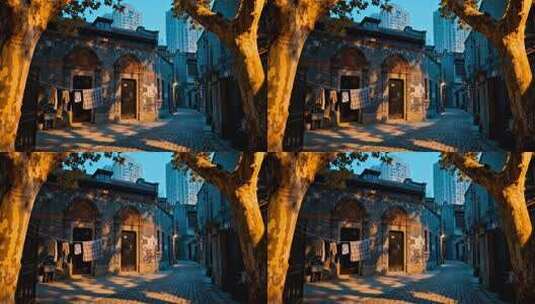 上海弄堂黄昏时的生活场景高清在线视频素材下载