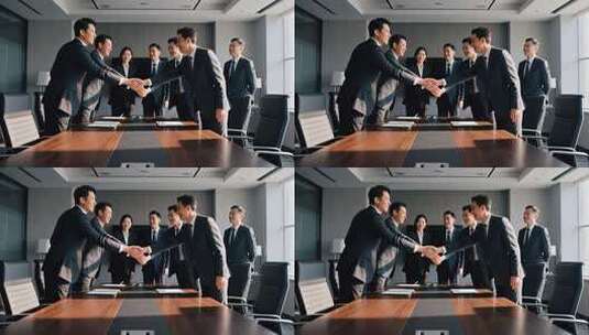 商务人士会议室握手合作场景高清在线视频素材下载