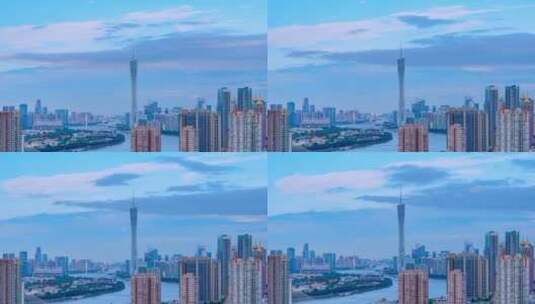 珠江广州塔与夕阳晚霞自然风光延时摄影高清在线视频素材下载