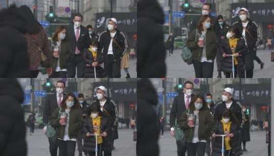 疫情下的成都街头行人戴口罩慢镜头高清在线视频素材下载