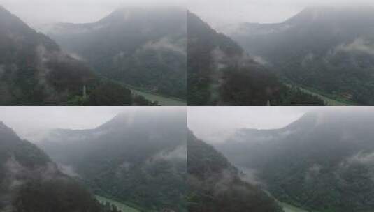 航拍大山森林山涧云雾高清在线视频素材下载