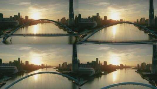 广州海心桥日出光芒-3高清在线视频素材下载