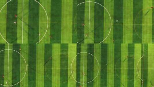 无人机航拍绿茵场足球比赛高清在线视频素材下载