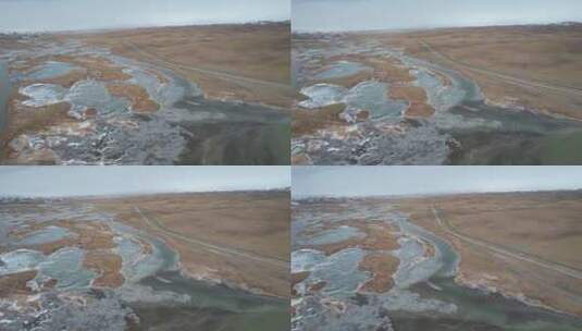 原创 青海果洛州黄河源结冰自然风光航拍高清在线视频素材下载