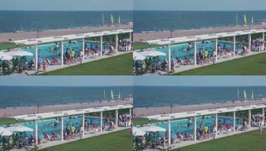 8k实拍盛夏的海边度假的人群高清在线视频素材下载
