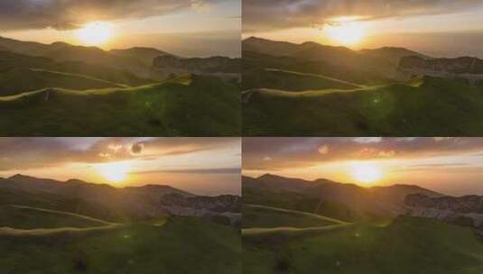 航拍草原夕阳风景高清在线视频素材下载