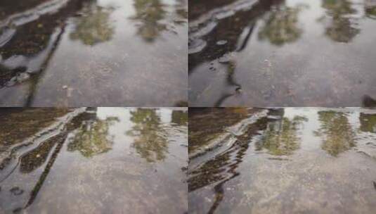 下雨积水路边水沟积水地面高清在线视频素材下载