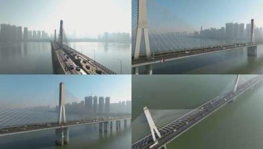 4K长沙城市 航拍银盆岭大桥车流高清在线视频素材下载
