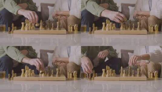 老年夫妻在下国际象棋高清在线视频素材下载