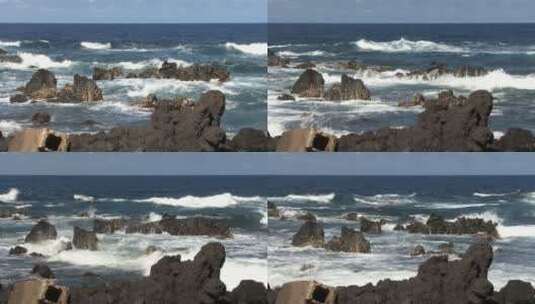 海浪拍打着海中的礁石高清在线视频素材下载