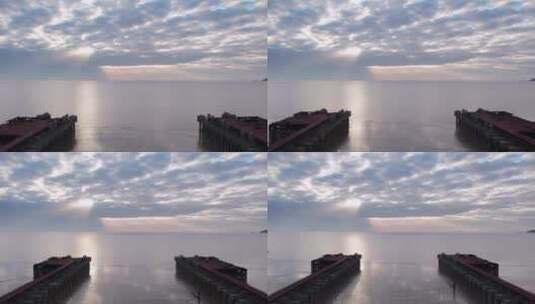 嘉兴海盐县大海废弃码头航拍高清在线视频素材下载
