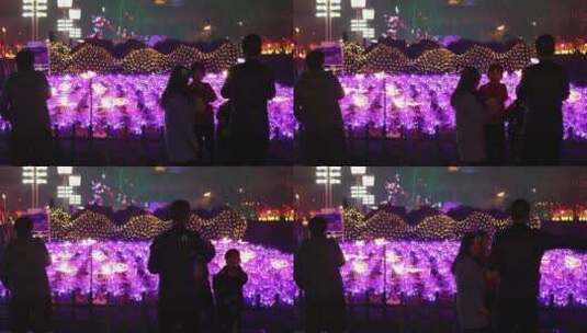 春节期间一群人看灯会拍照游玩高清在线视频素材下载