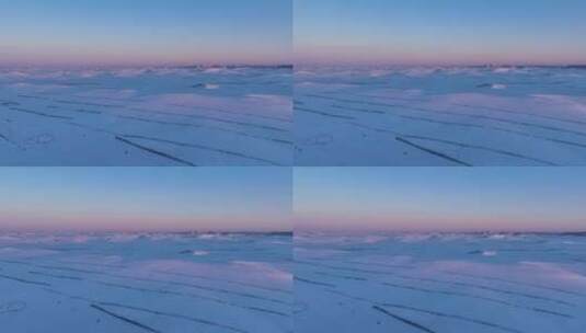航拍呼伦贝尔草原暮色雪原高清在线视频素材下载