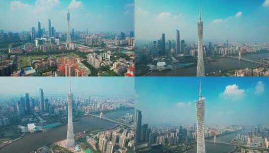 广州塔近远多镜头航拍高清在线视频素材下载