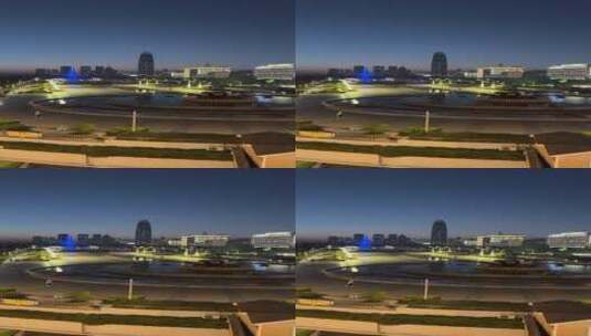 傍晚色彩斑澜的济南泉城广场地标性建筑高清在线视频素材下载