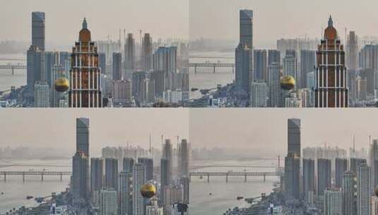武汉汉口江滩高楼群横移镜头高清在线视频素材下载
